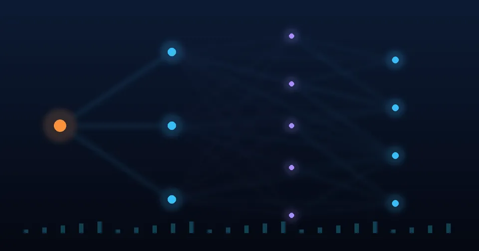 Abstract visual of networked nodes representing AI agent workflows orchestrated in parallel across sessions.
